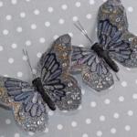 Papillons Décoratifs Argentés Paillettes/Strass (set de 2)